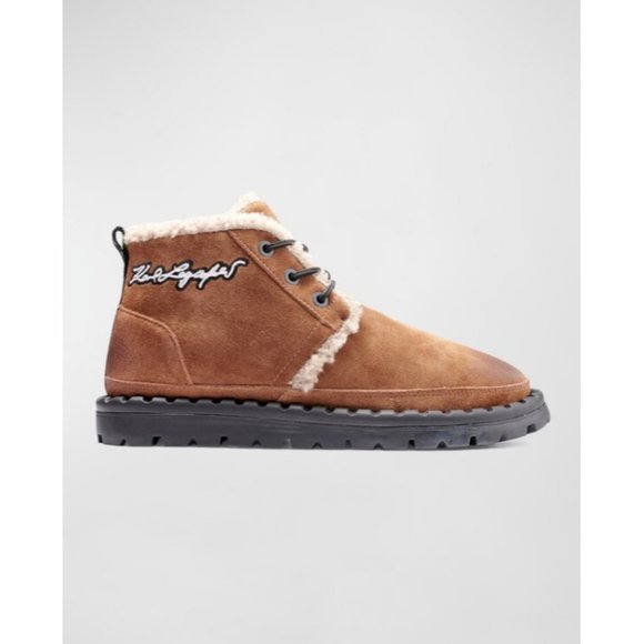 Karl Lagerfeld Paris  Faux Shearling-Lined Suede Chukka Boots Cognac ( 12 ) - Picture 1 of 8